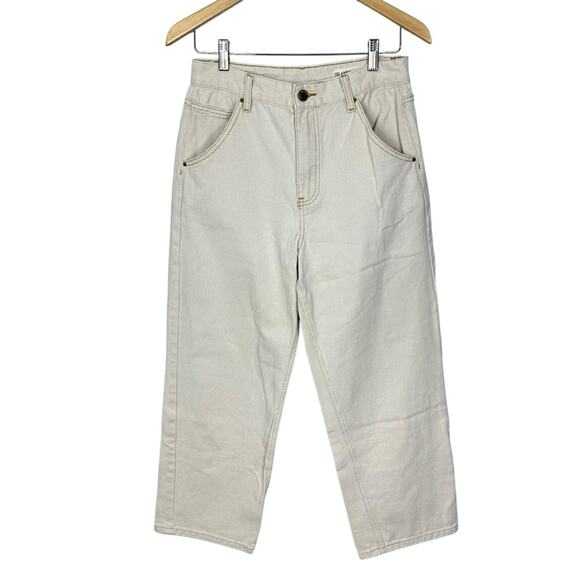 Blank NYC Ivory Painter’s Denim High Rise Crop Straight Jeans Gold Trim Size 28 - Picture 2 of 15